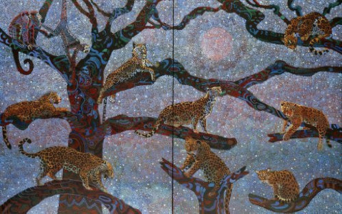 Artifact Puzzles - Alfredo Arreguin Jaguars Diptych Wooden Jigsaw Puzzle