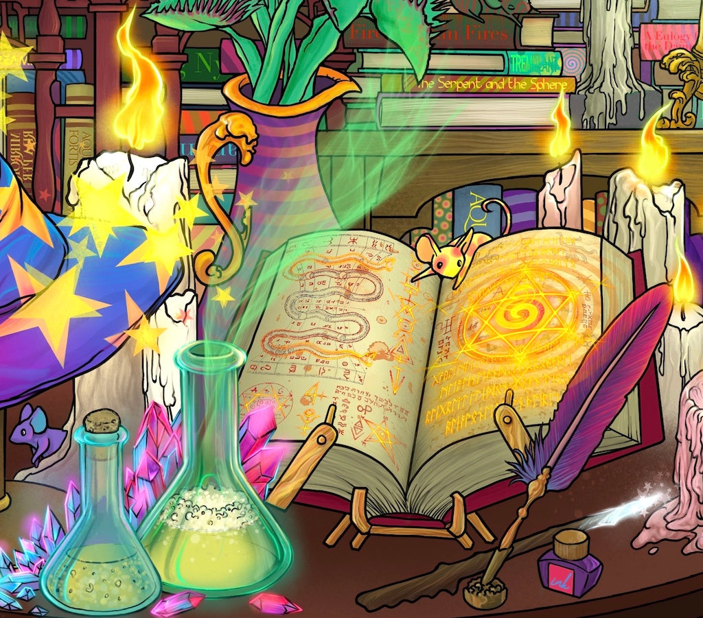 Ecru Puzzles - Aaron Wolf Library Of Spells And Sorcery Wooden Jigsaw Puzzle