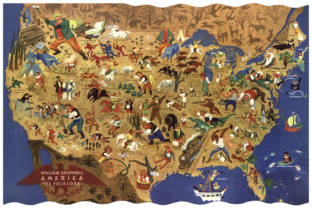 Artifact Puzzles - William Gropper Folklore Map Wooden Jigsaw Puzzle