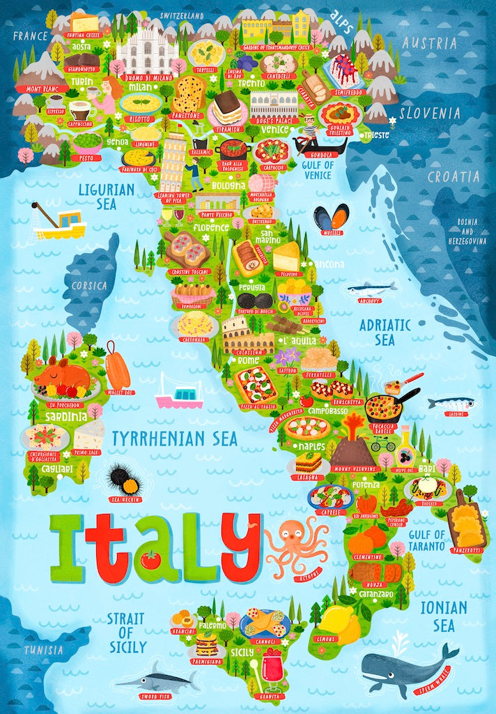 Artifact Puzzles - Liv Wan Italy Food Map Wooden Jigsaw Puzzle