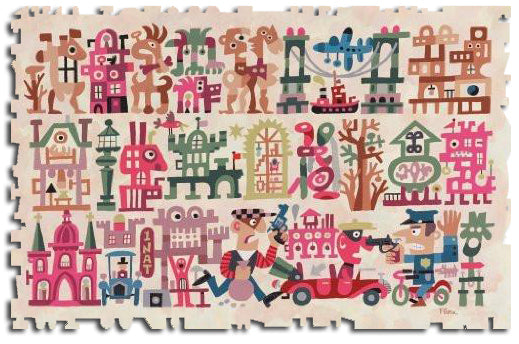 Artifact Puzzles - Jim Flora Big Bank Robbery Wooden Jigsaw Puzzle