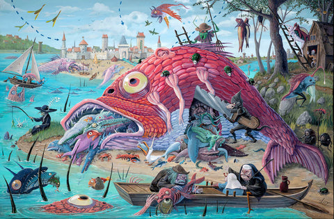 Artifact Puzzles - Joe Vaux Big Fish Eat Little Fish Wooden Jigsaw Puzzle