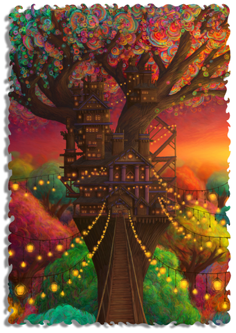 Ecru Puzzles - Aaron Wolf Twilight Treehouse Of The Phosphorescent Forest Wooden Jigsaw Puzzle